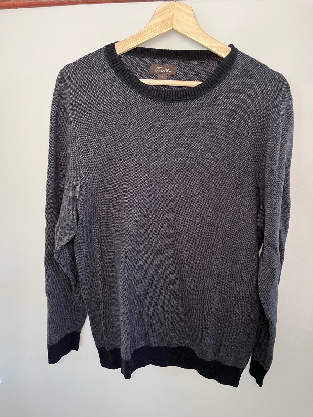 Tasso Elba Mens Charcoal Gray Textured Crewneck Sweater Large Cotton Blend